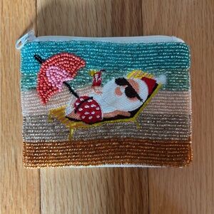 Colorful Beaded Coin Purse with Beach Santa Design
